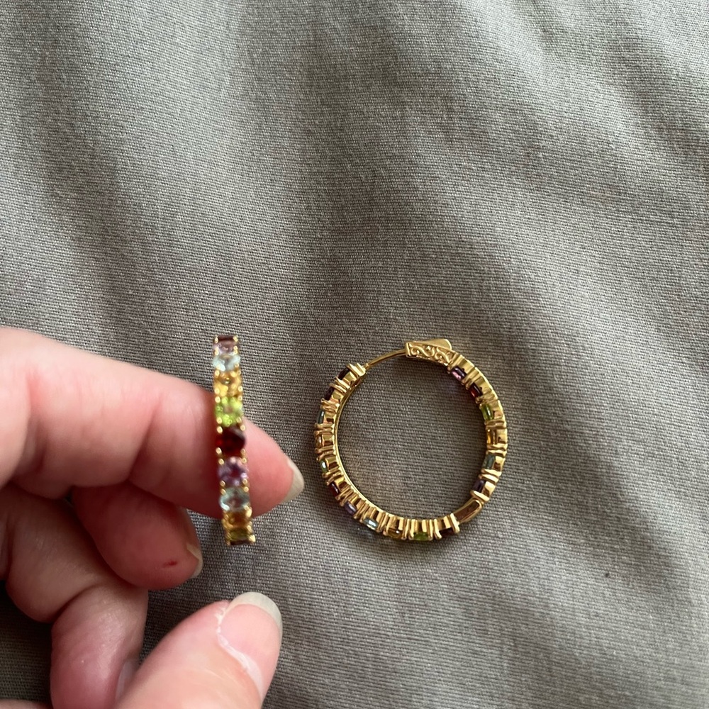 Gold Hoop Earrings with Vibrant Multicolor Accents